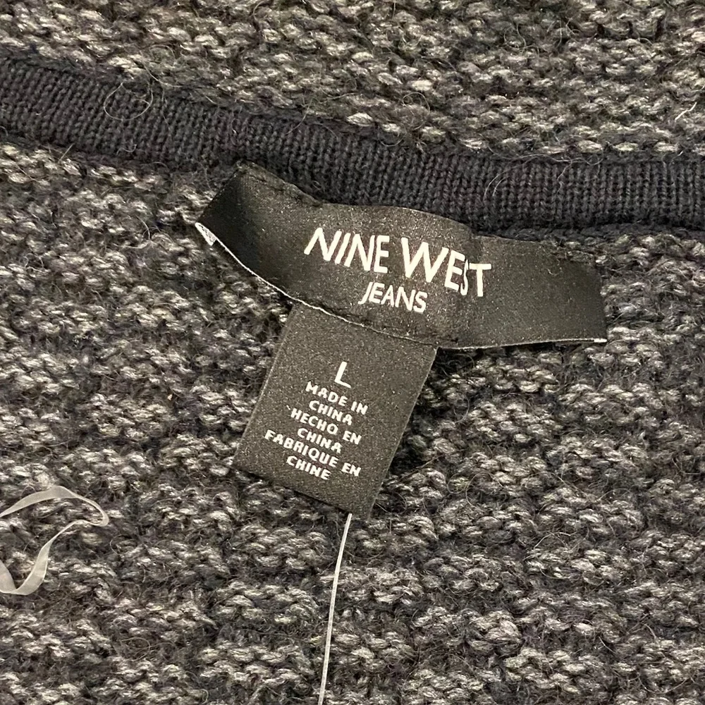 NWT Nine West Gray & Black Wool Snap Top Sweater